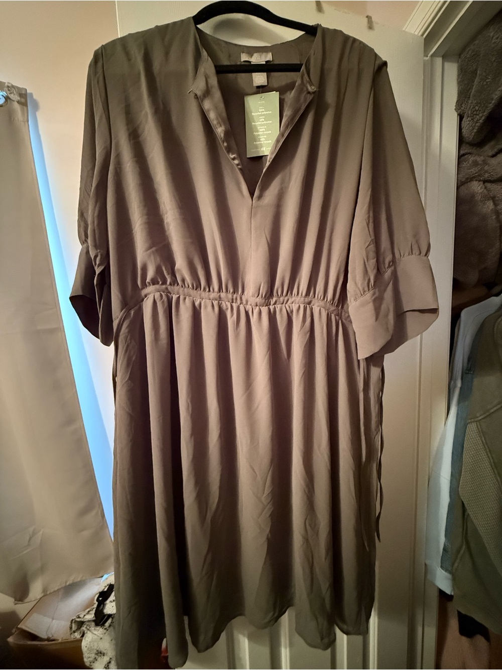 H&M Olive-Taupe Midi Dress with V-Neck